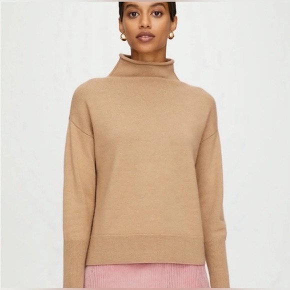 Wilfred Sweaters - Wilfred/ Knit merino wool/ Mock  neck/ Tan sweater/ Size US S